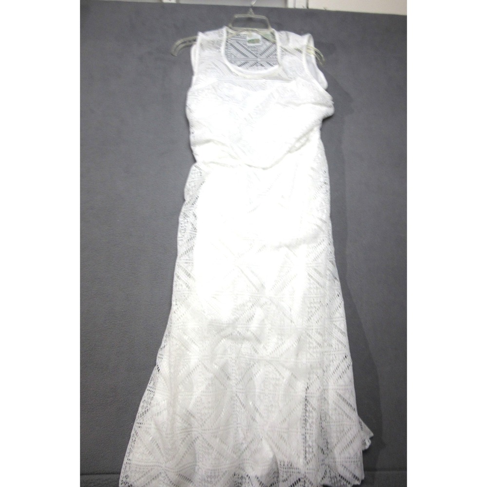 Lace Geometric Dress Womens XL White Maxi Sleeveless Round Neck Collections Etc